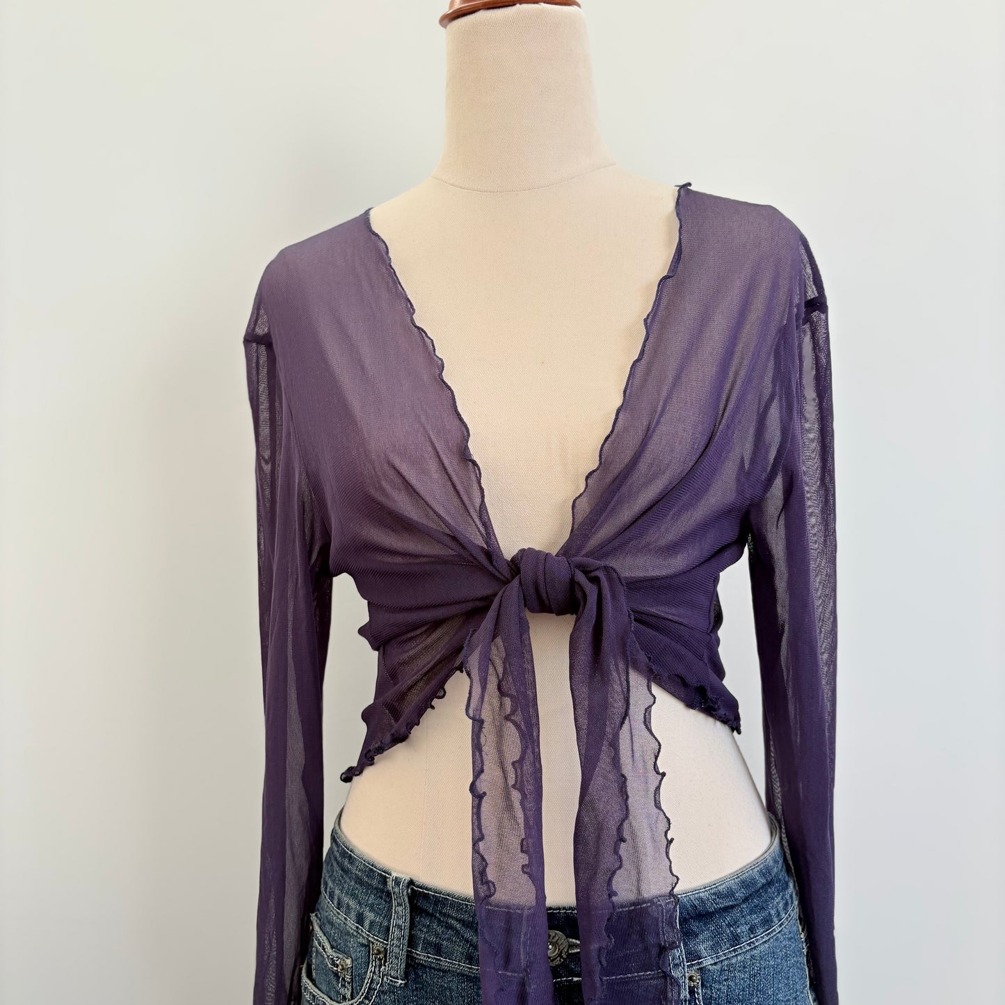 00’s Lettuce hem purple tie top | Size 8-12