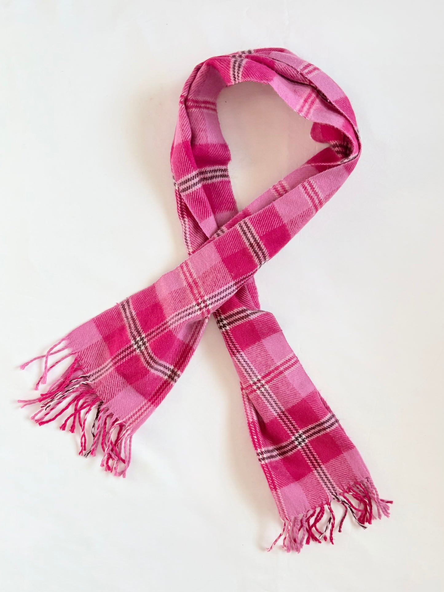 00’s Pink tartan tassel scarf