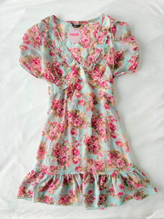 00’s Silk floral tie mini dress | Size 10