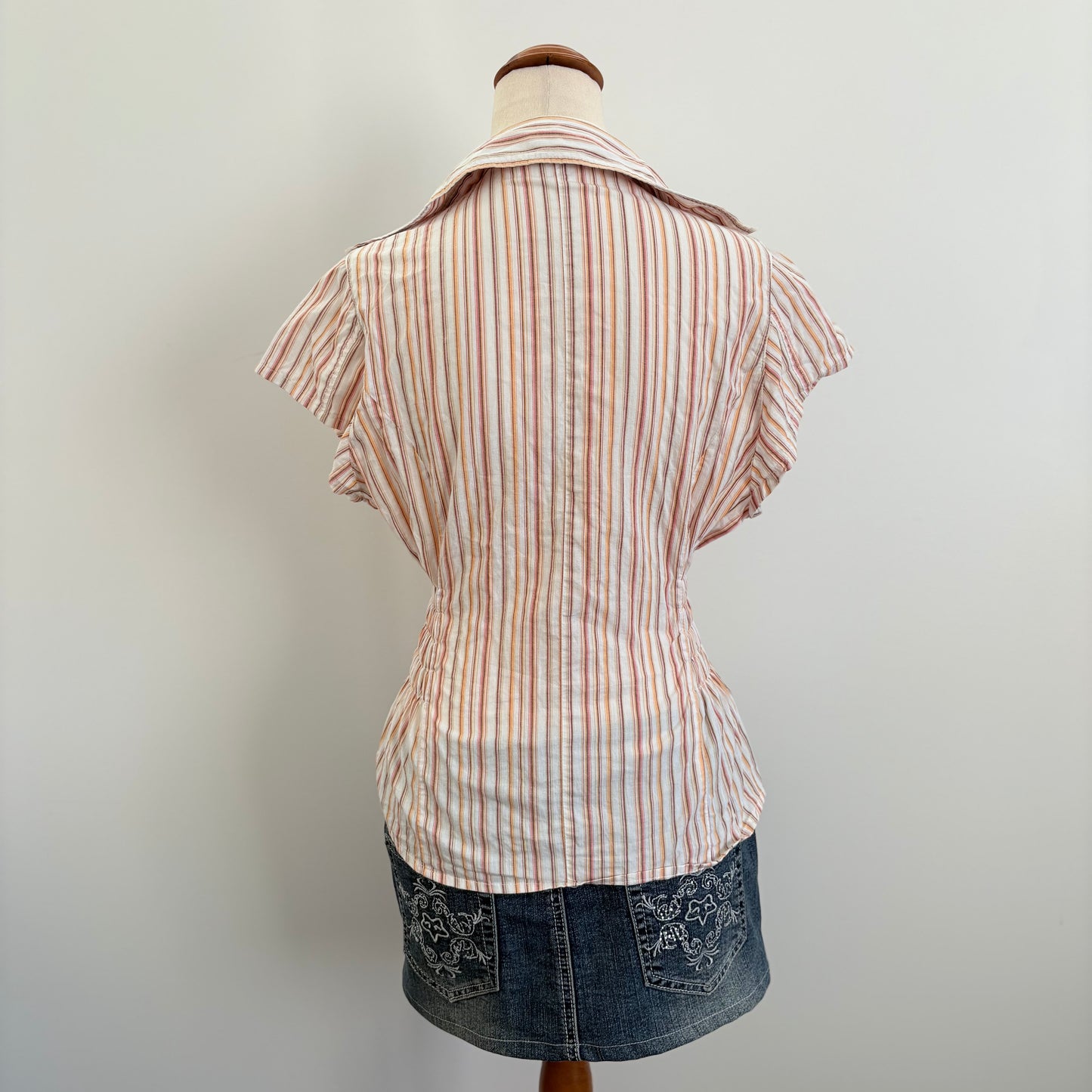 00’s Mocarle orange cinched striped shirt | Size 8