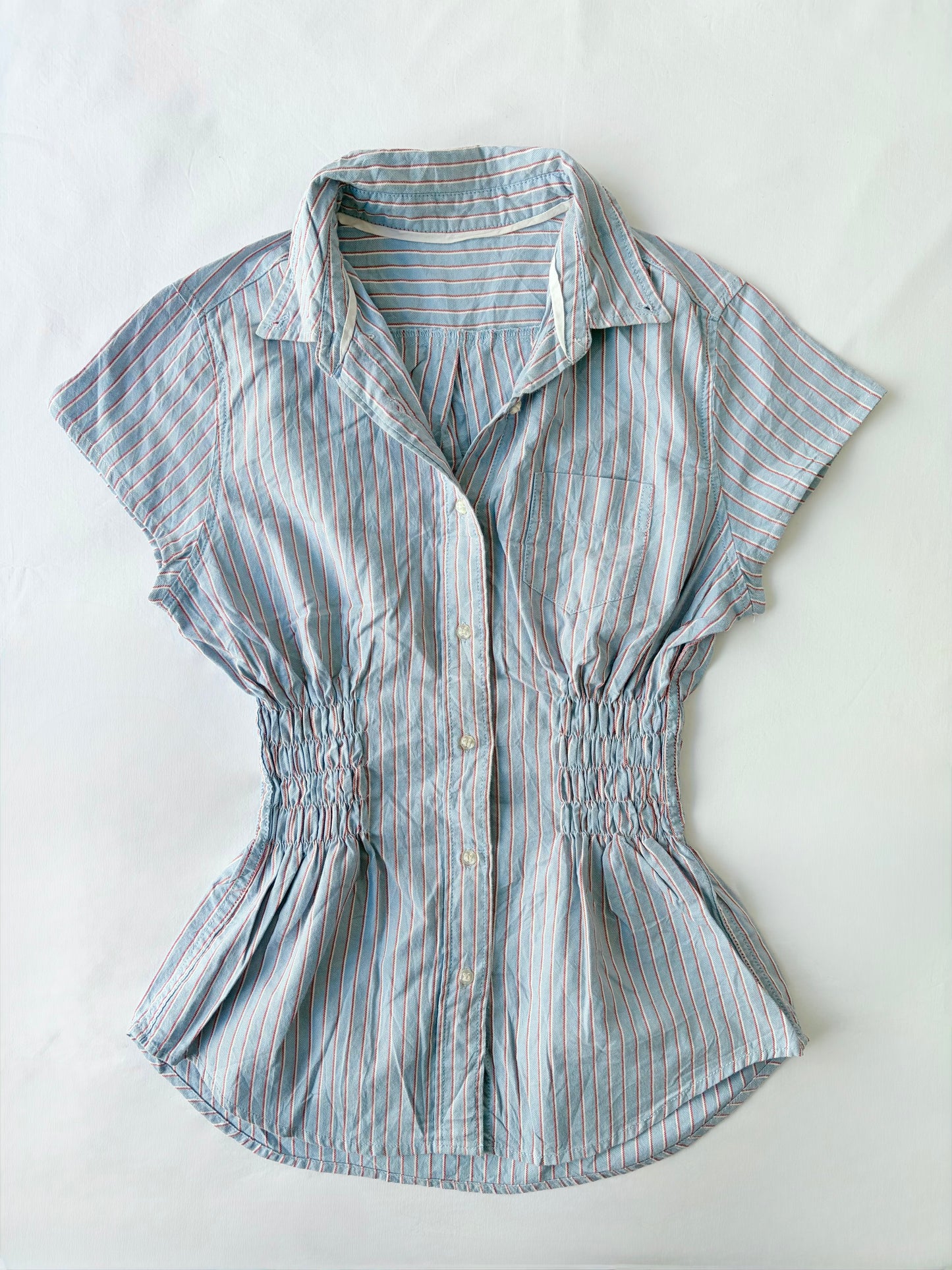 00’s Striped blue cinched shirt | Size 10
