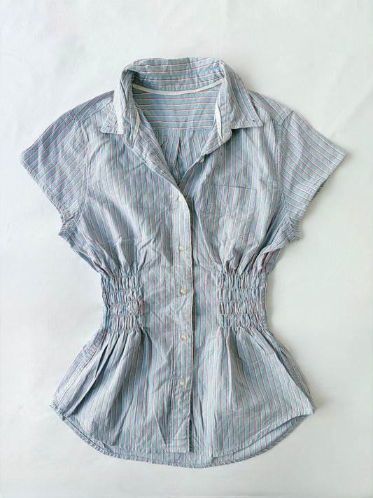 00’s Striped blue cinched shirt | Size 10
