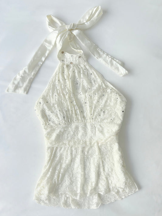 00’s Cream lace halter top | Size 8