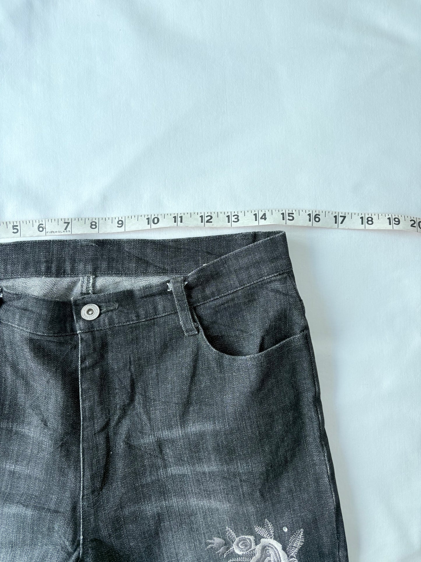 00’s Grey embroidered bootcut jeans | Size 10
