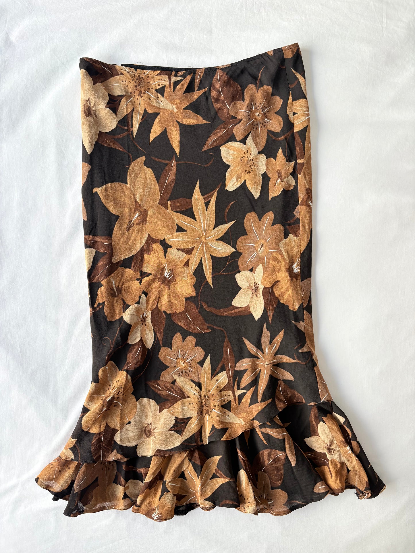 00’s Beige floral midi skirt | Size 10