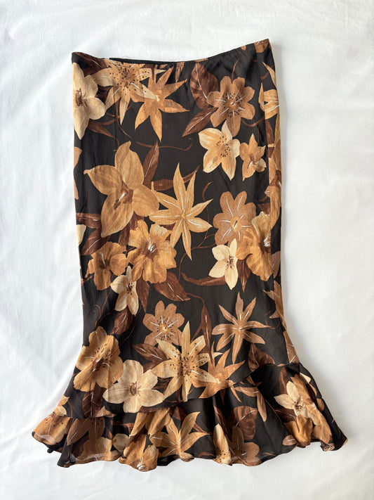 00’s Beige floral midi skirt | Size 10