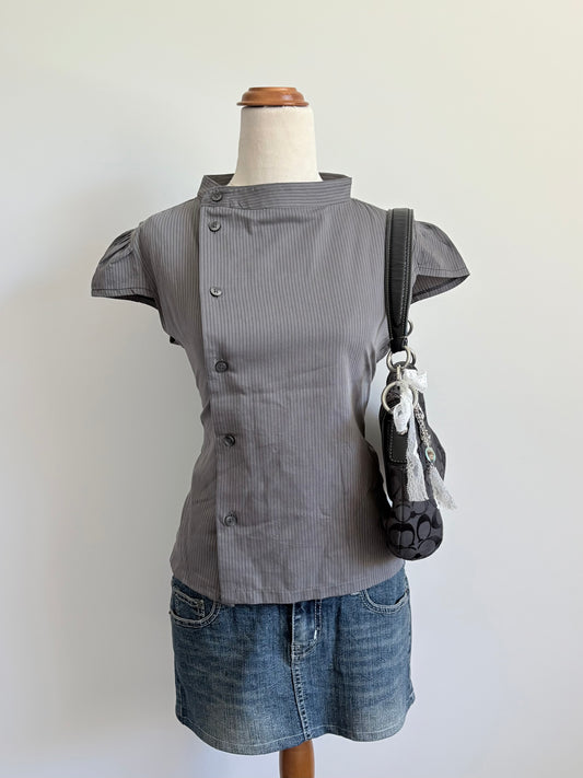00’s Reworked grey cap sleeve shirt | Size 10
