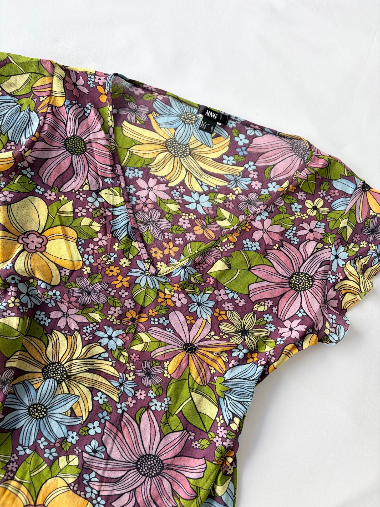 00’s MNG micromesh floral top | Size 12