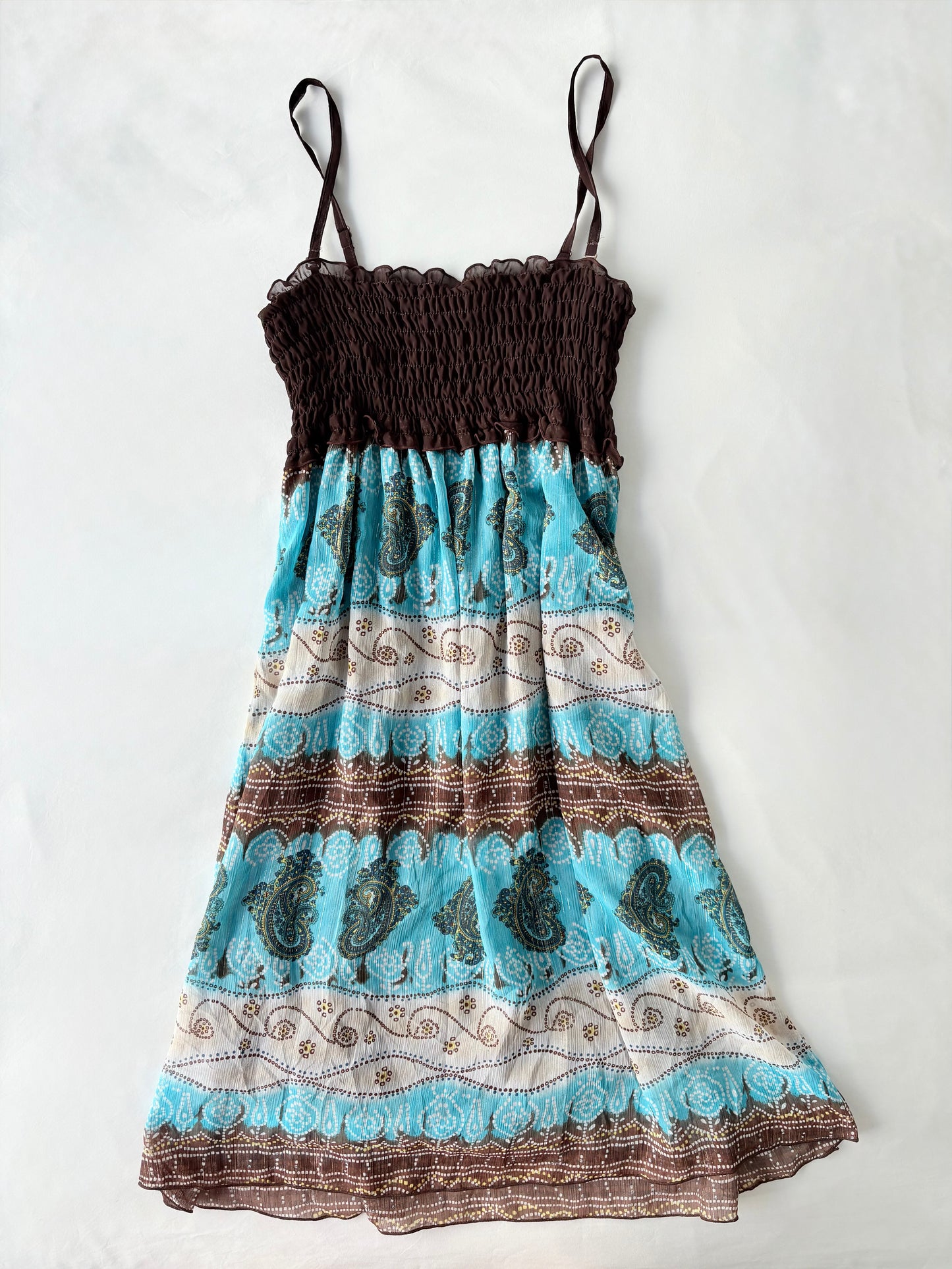 00’s Paisley shirred mini dress | Size 10