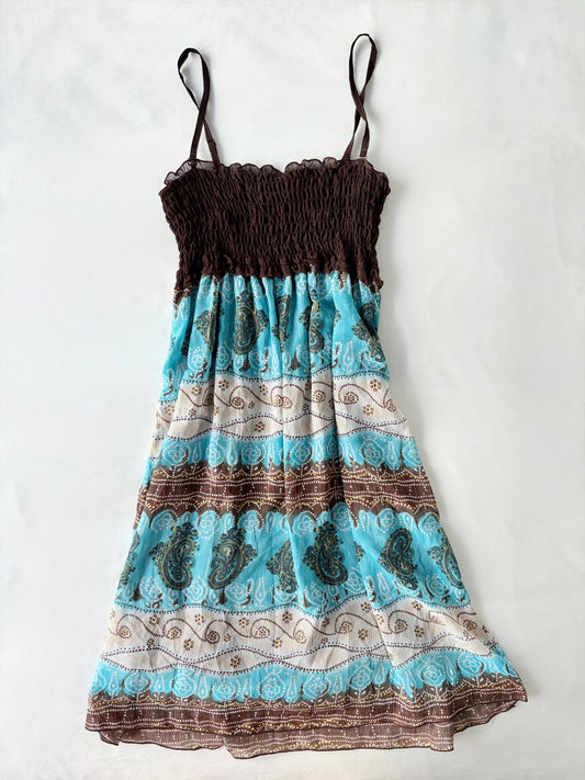 00’s Paisley shirred mini dress | Size 10