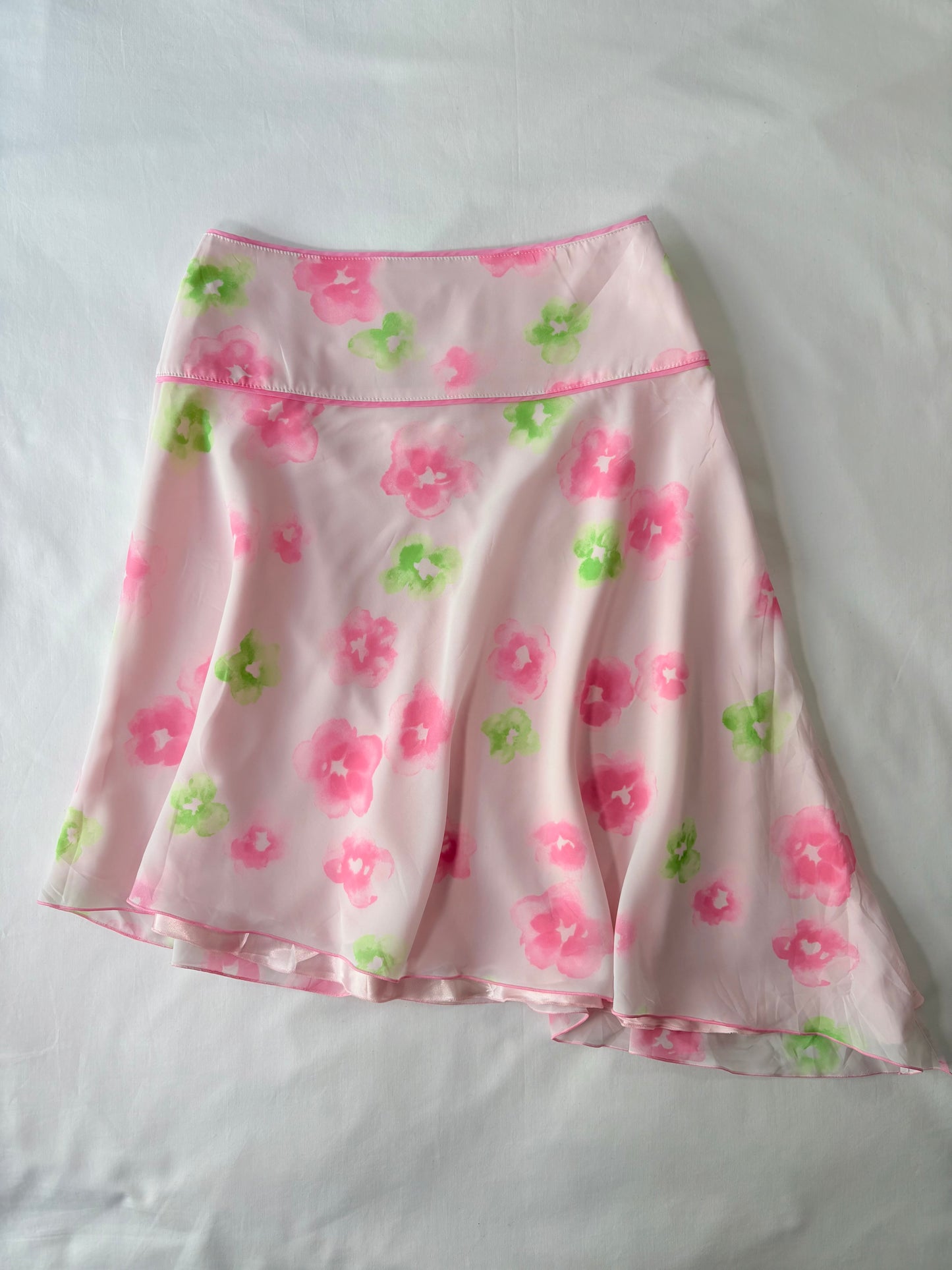 00’s Pink and green floral midi skirt | Size 8