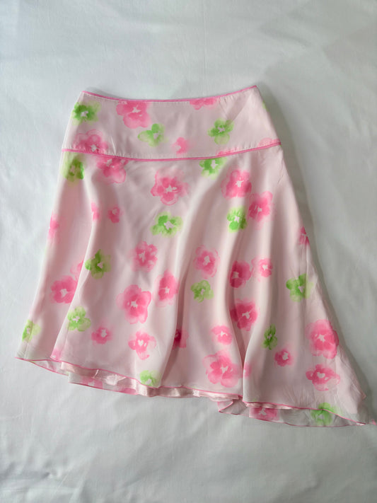 00’s Pink and green floral midi skirt | Size 8