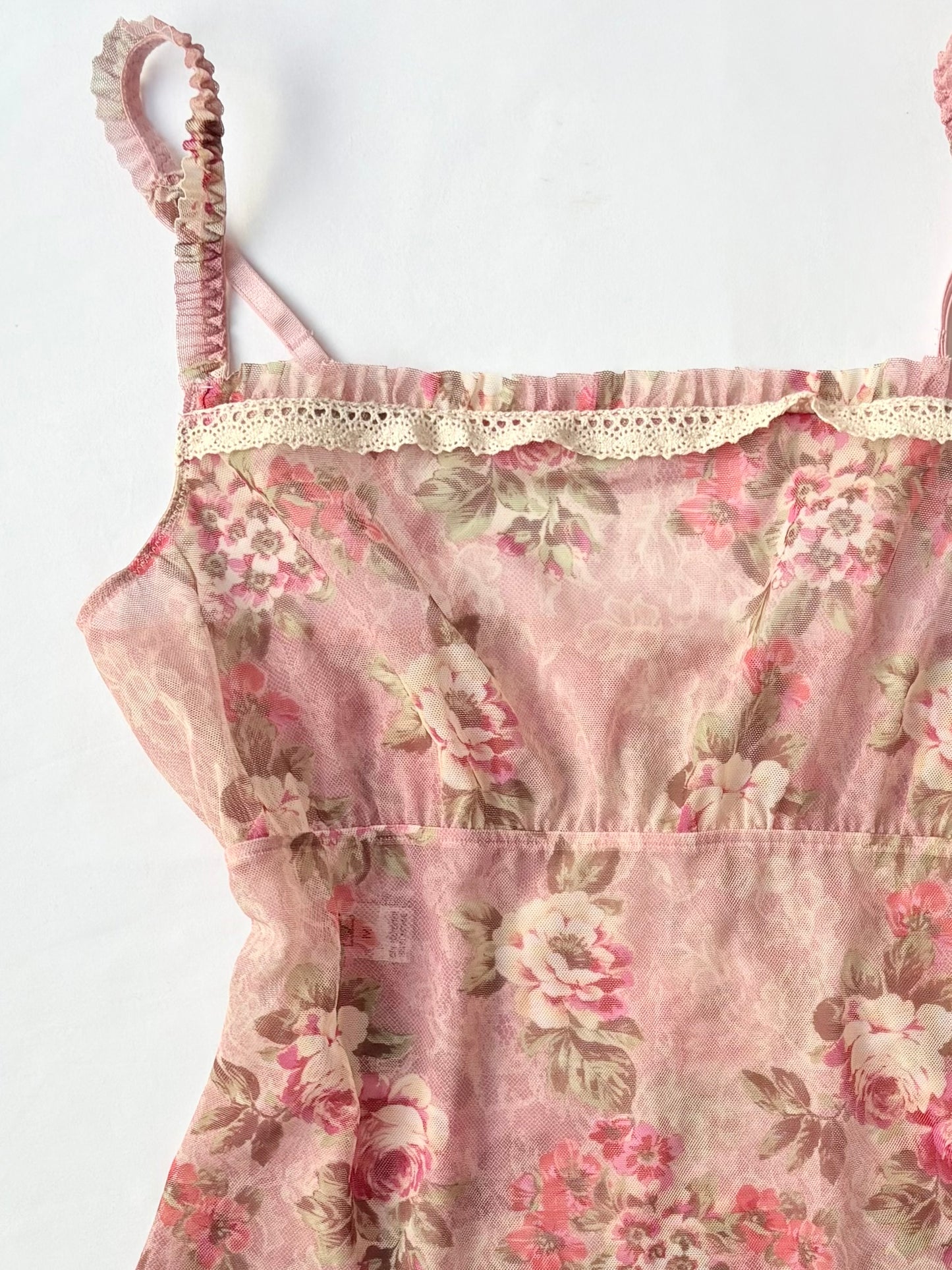 00’s Pink floral milkmaid top | Size medium