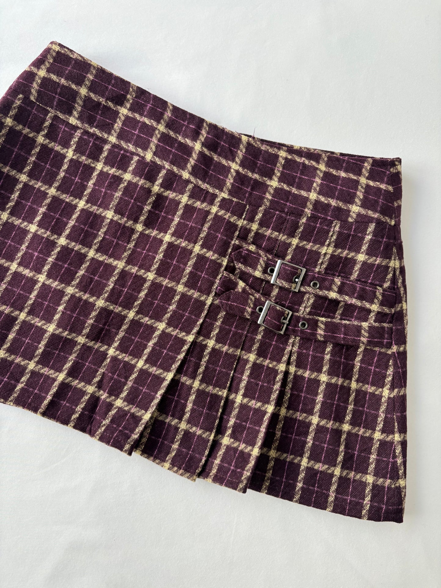 00’s Purple plaid buckle mini skirt | Size 6