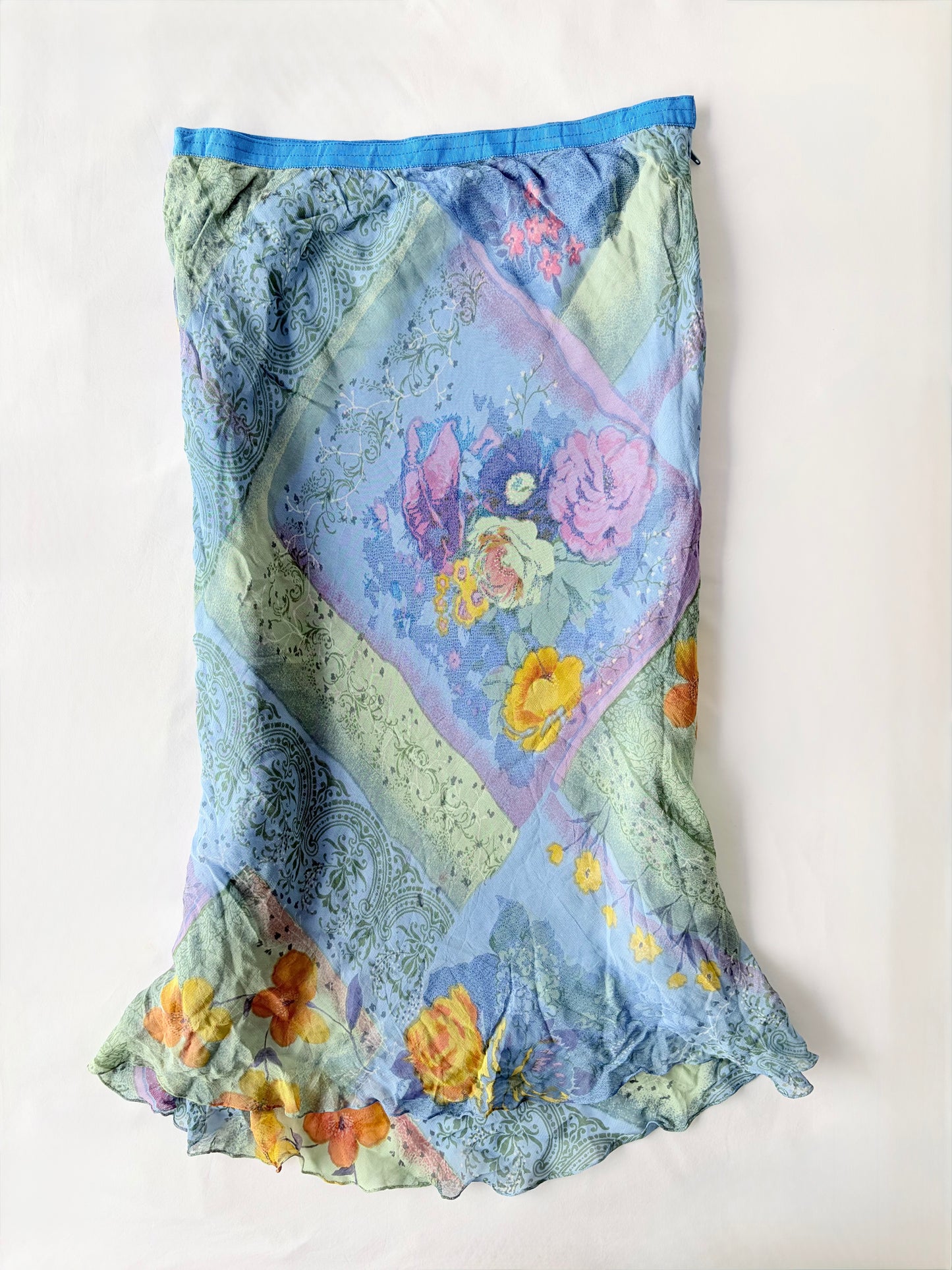 00’s Blue floral maxi skirt | Size 8