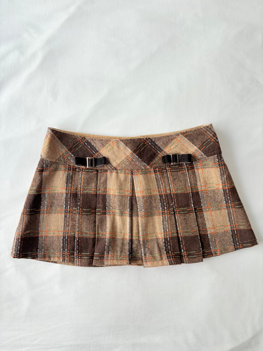 00’s Pleated tan mini skirt | Size 8