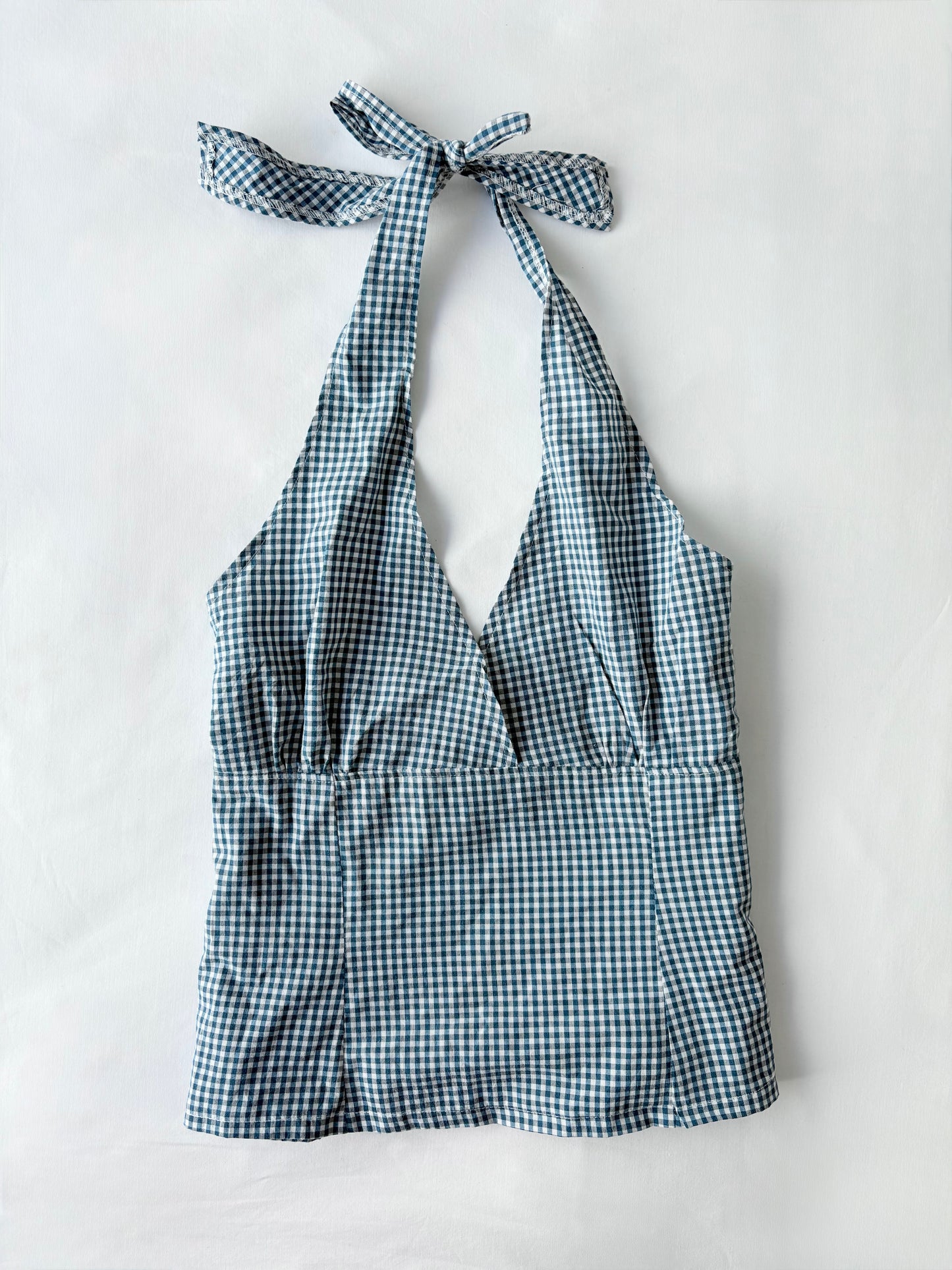 00’s Blue plaid halter tank | Size 10