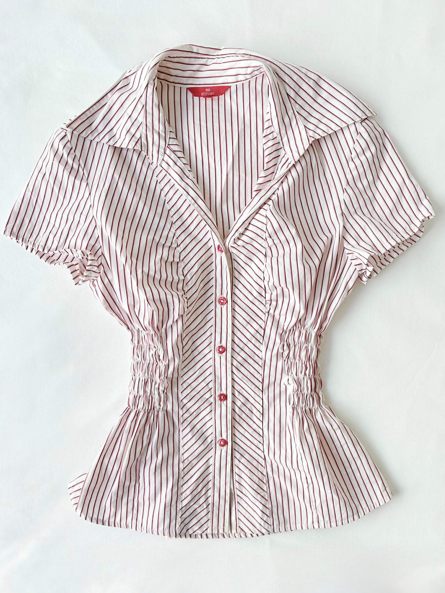 00’s Pink cinched striped shirt | Size 8-10
