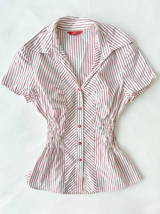 00’s Pink cinched striped shirt | Size 8-10