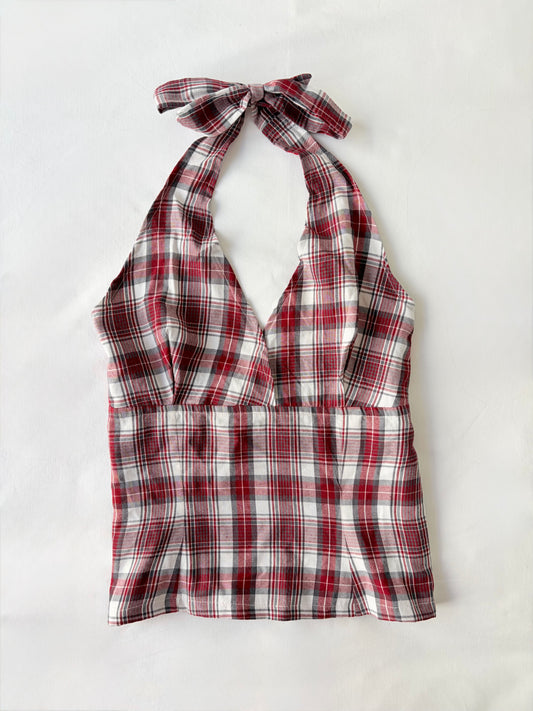 00’s Red plaid halter tank | Size 10-12