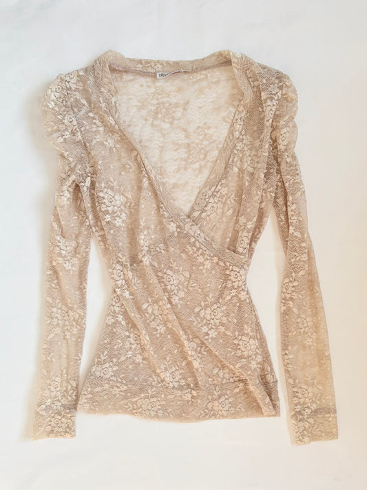 00’s Cream lace crossover top | Size medium