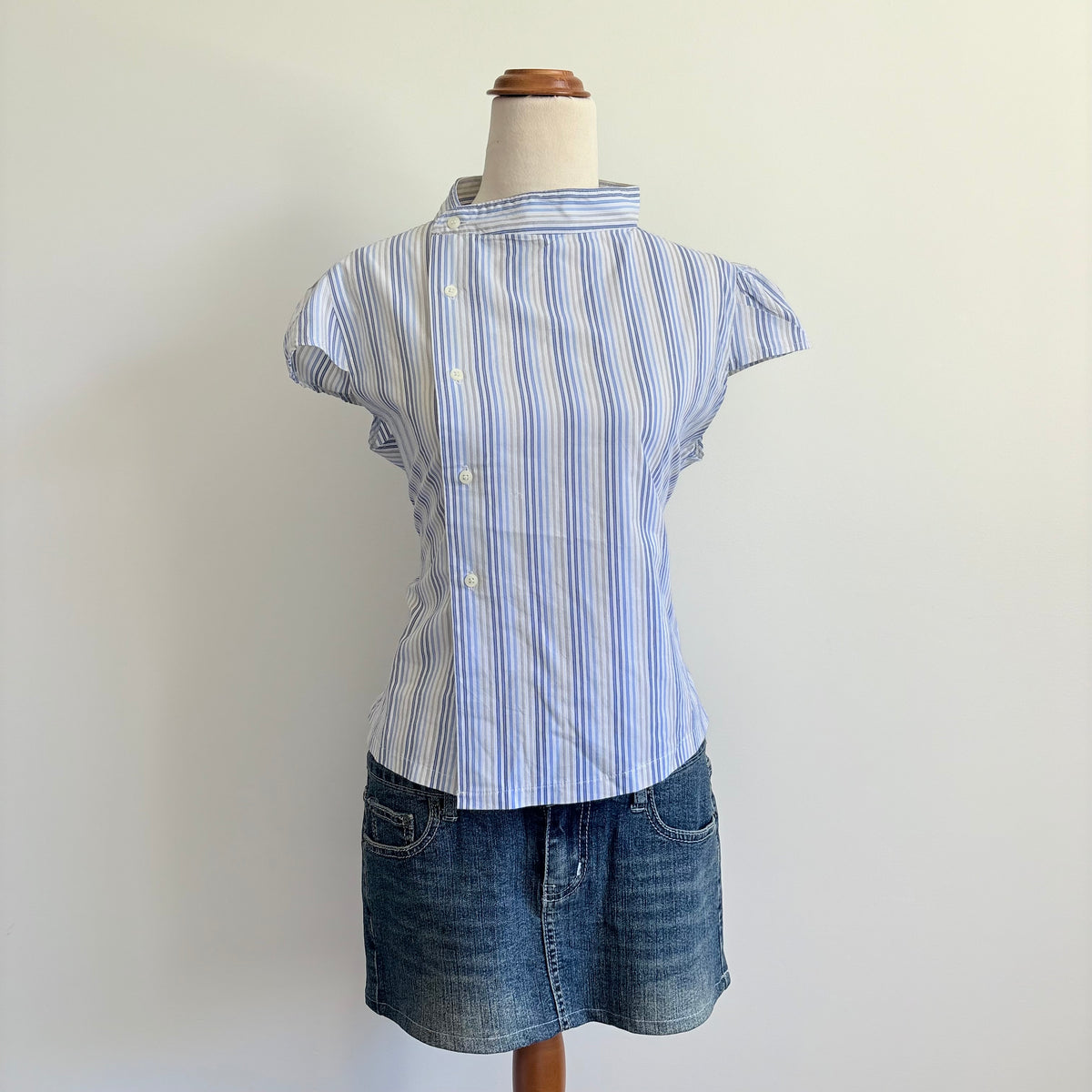 Reworked blue cap sleeve shirt | Size 12-14