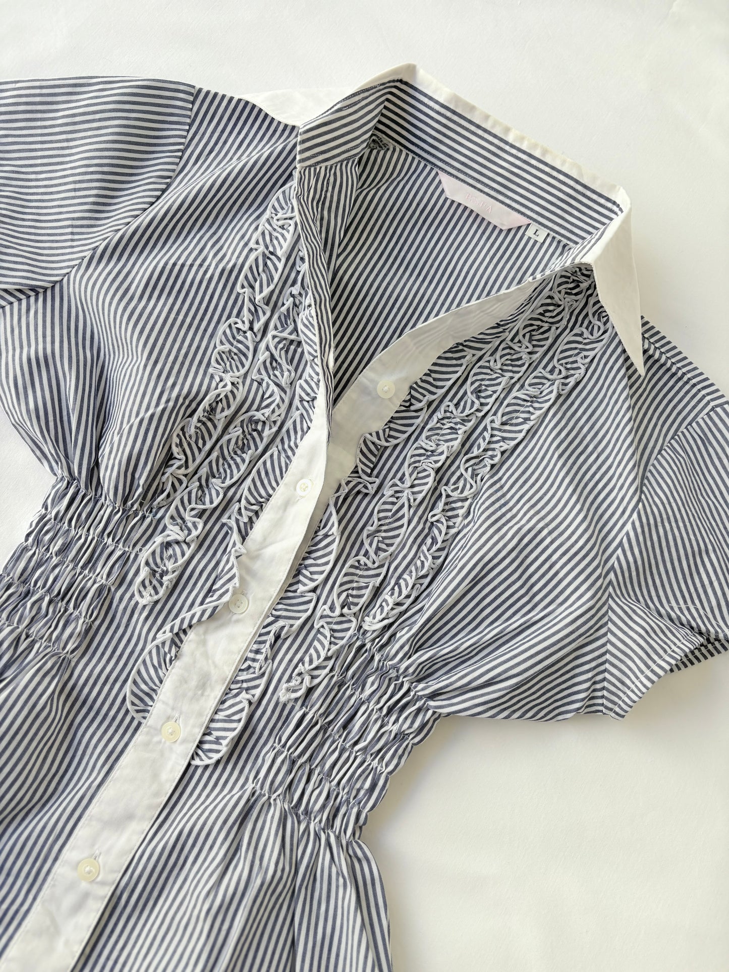 00’s Blue ruffle cinched shirt | Size 10-12