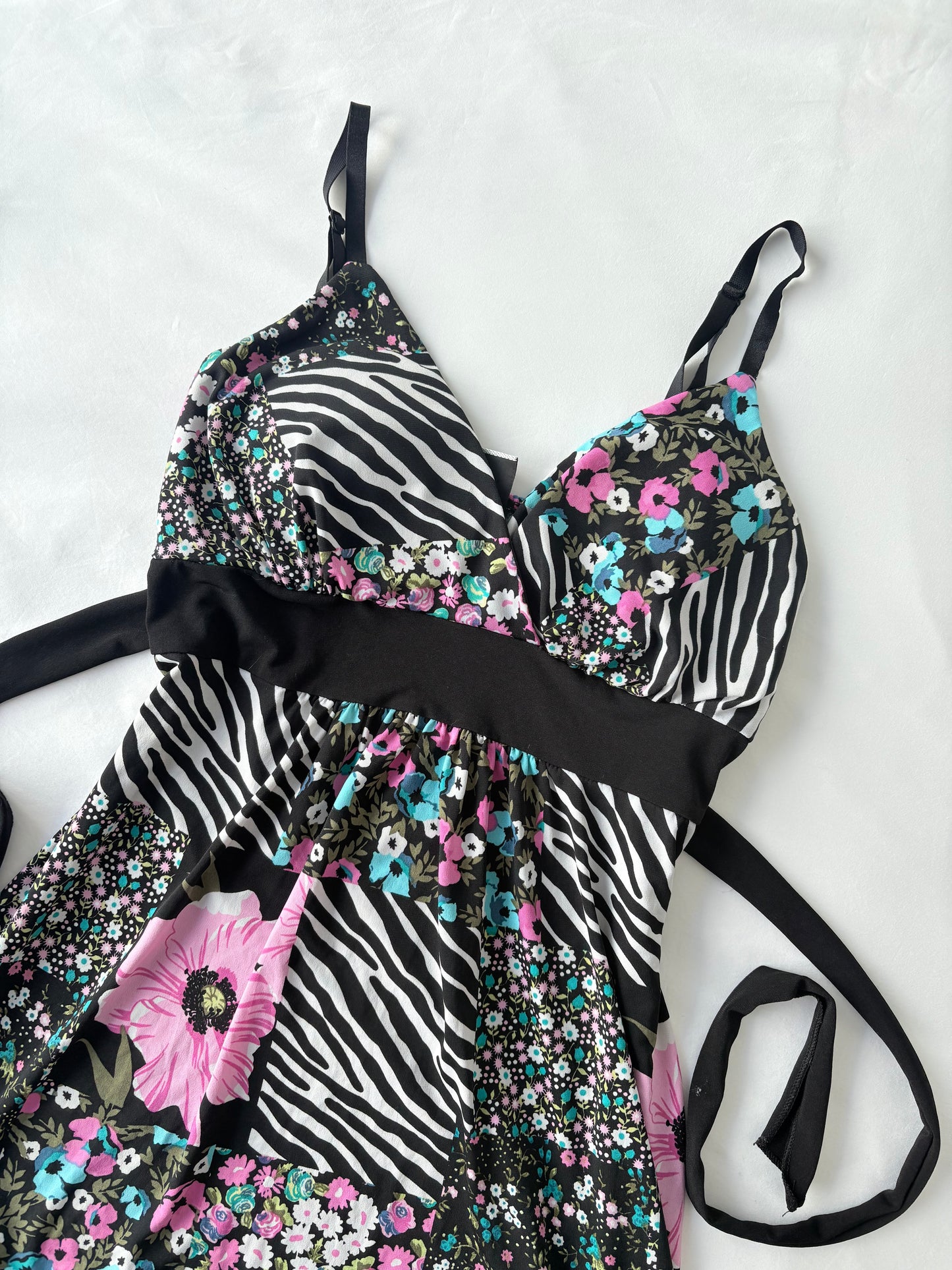 00’s Tie floral mini dress | Size small