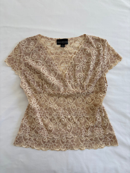 00’s Crossroads cream lace top | Size large