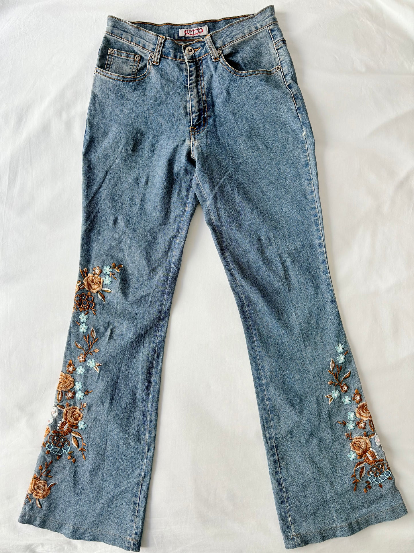 00’s Floral flared embroidered jeans | Size 8