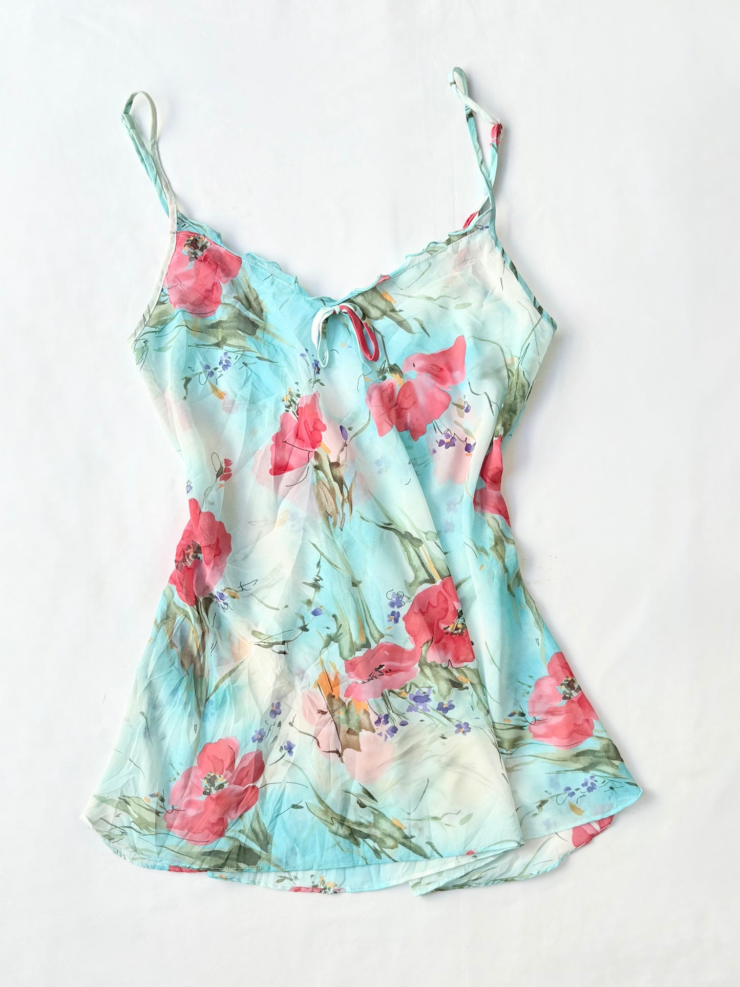 00’s Japanese floral blue top | Size 12-14