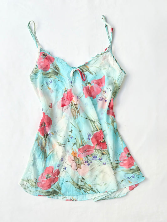 00’s Japanese floral blue top | Size 12-14