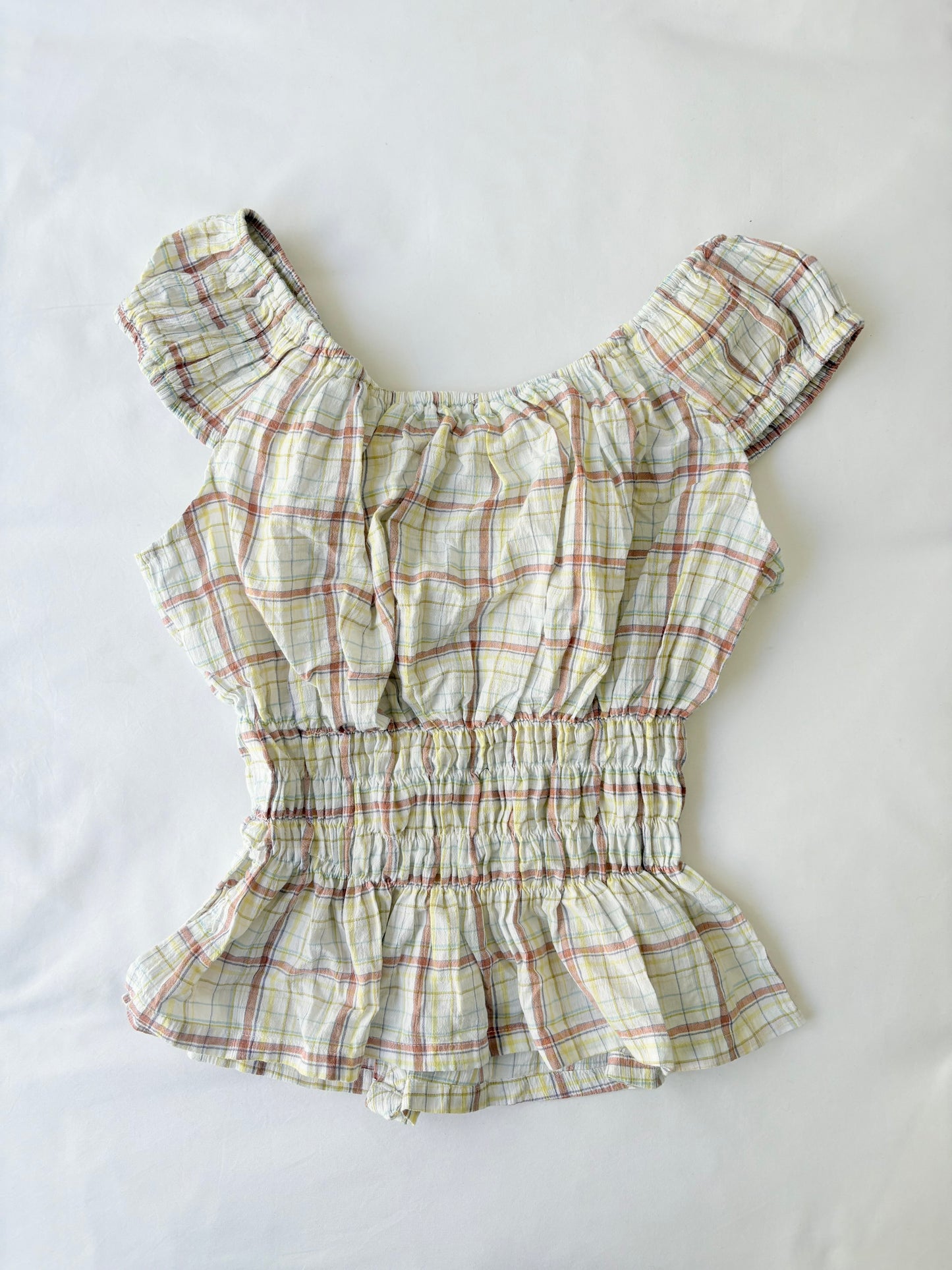 00’s Milkmaid plaid yellow top | Size 12-14