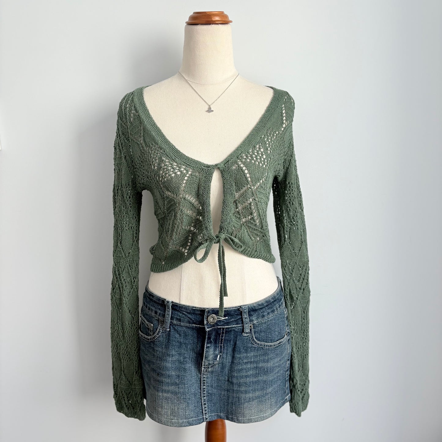 Crochet green tie top | Size small