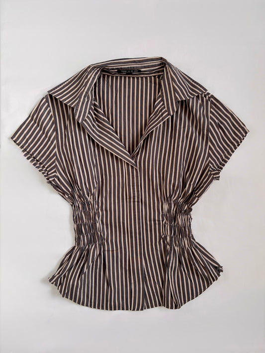 00’s Brown striped cinched shirt | Size 10
