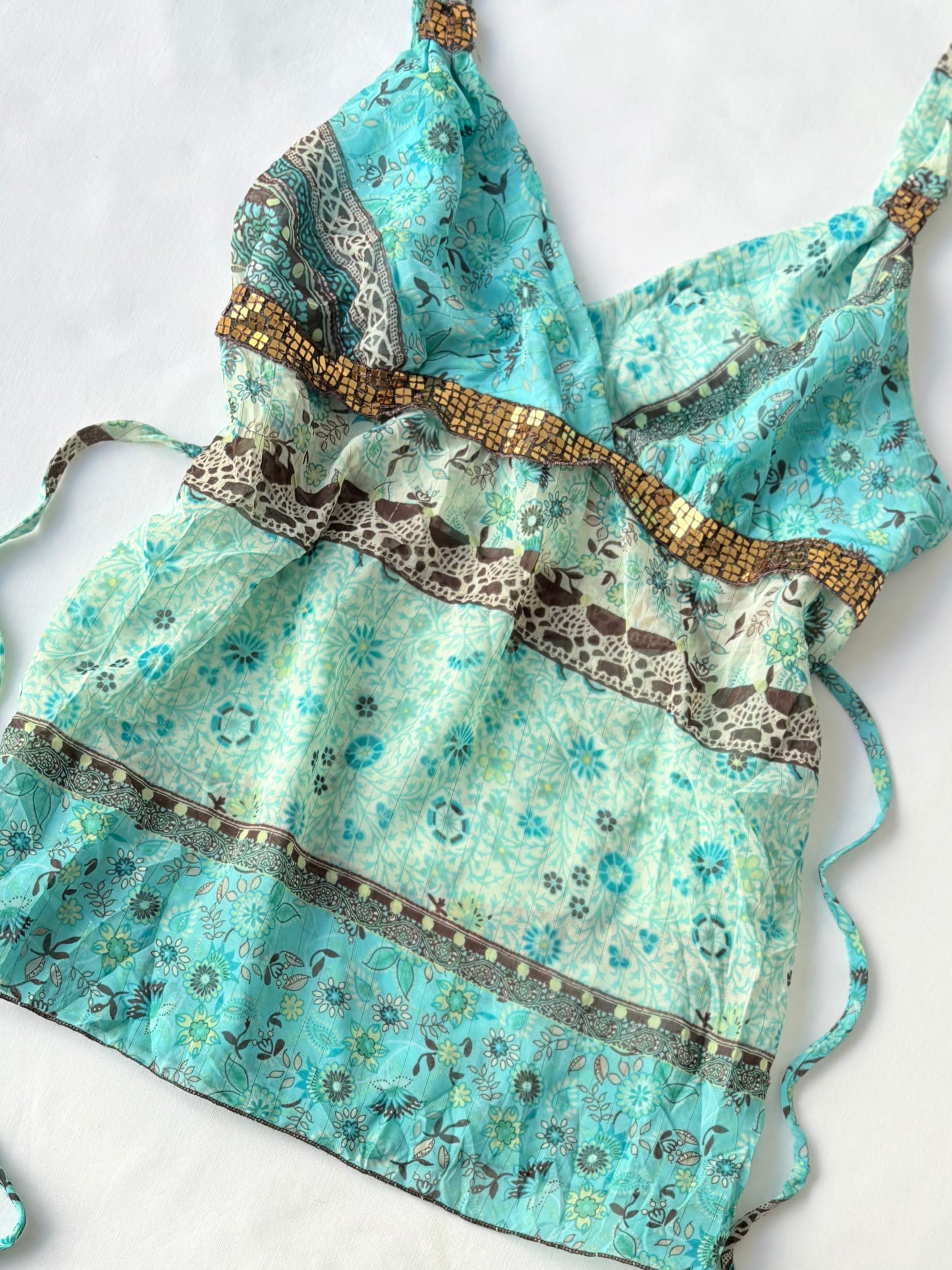 00’s Heart Soul blue tie top | Size 8-10