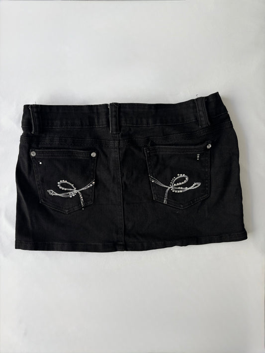 00’s Black bedazzled denim skirt | Size 10