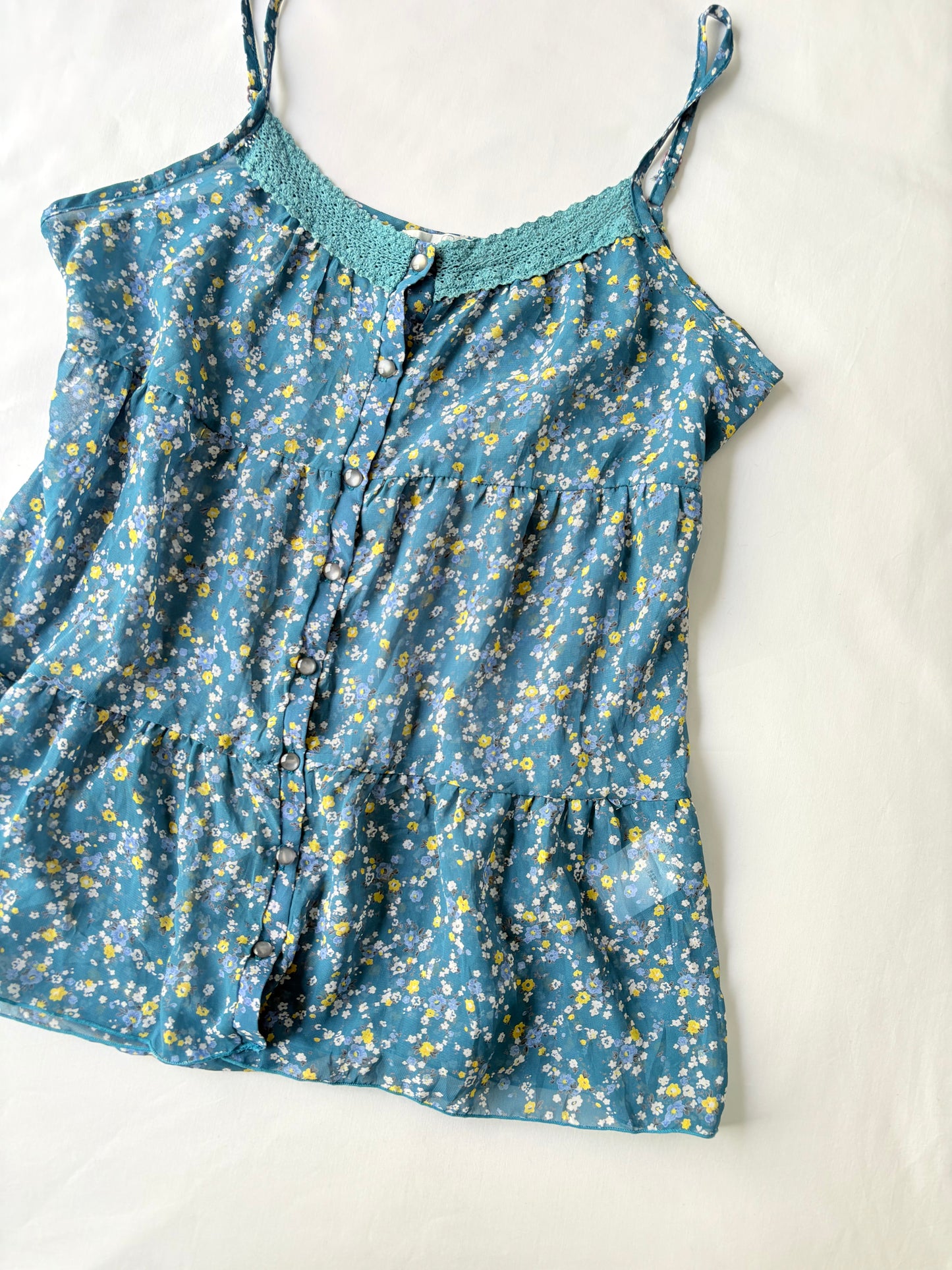 00’s Tiered blue floral cami | Size 10-12