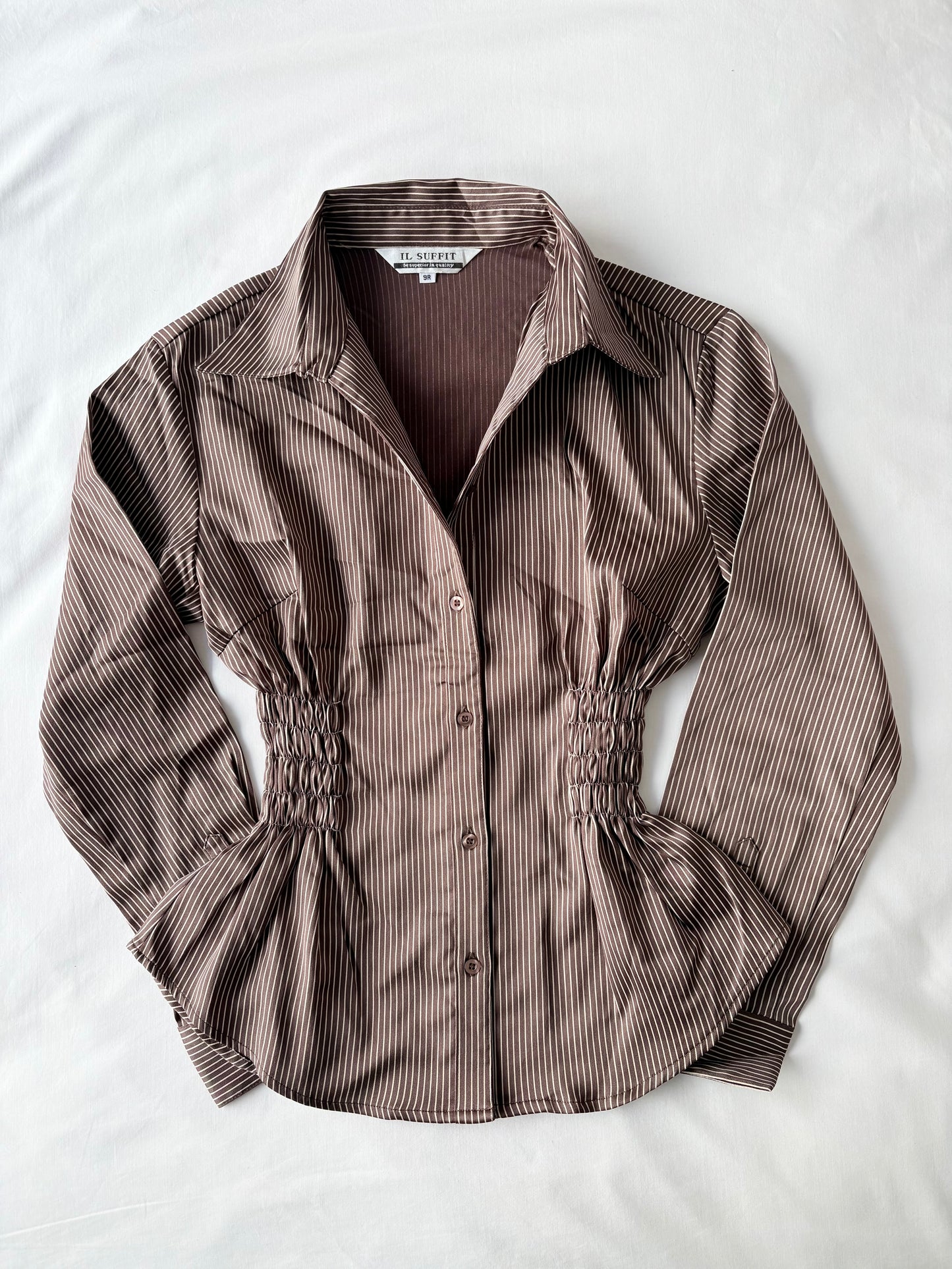 00’s Brown pinstripe cinched shirt | Size 12