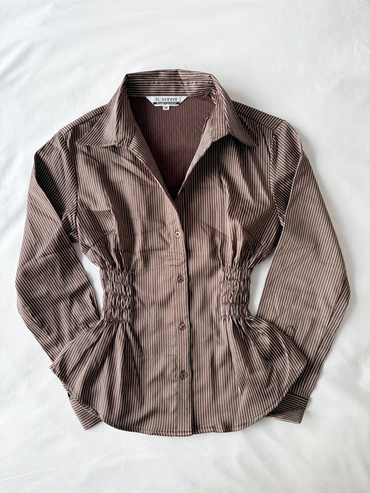 00’s Brown pinstripe cinched shirt | Size 12