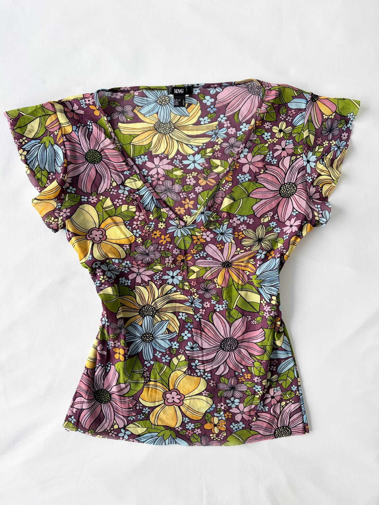 00’s MNG micromesh floral top | Size 12