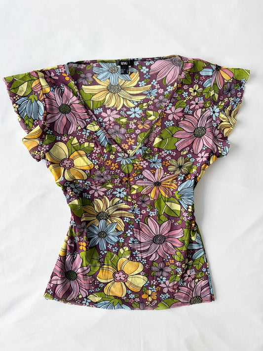 00’s MNG micromesh floral top | Size 12