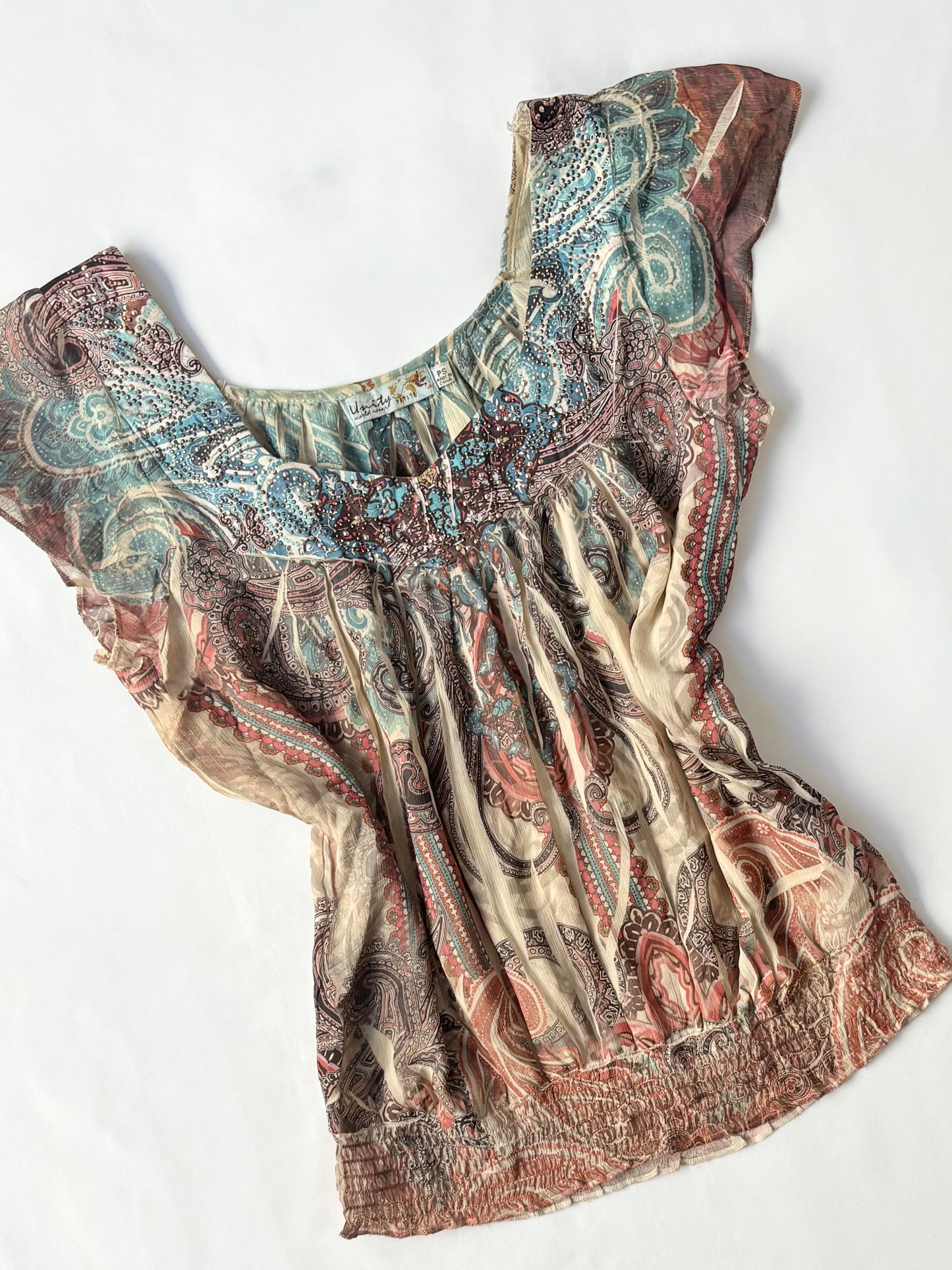 00’s Unity boho patterned top | Size 10