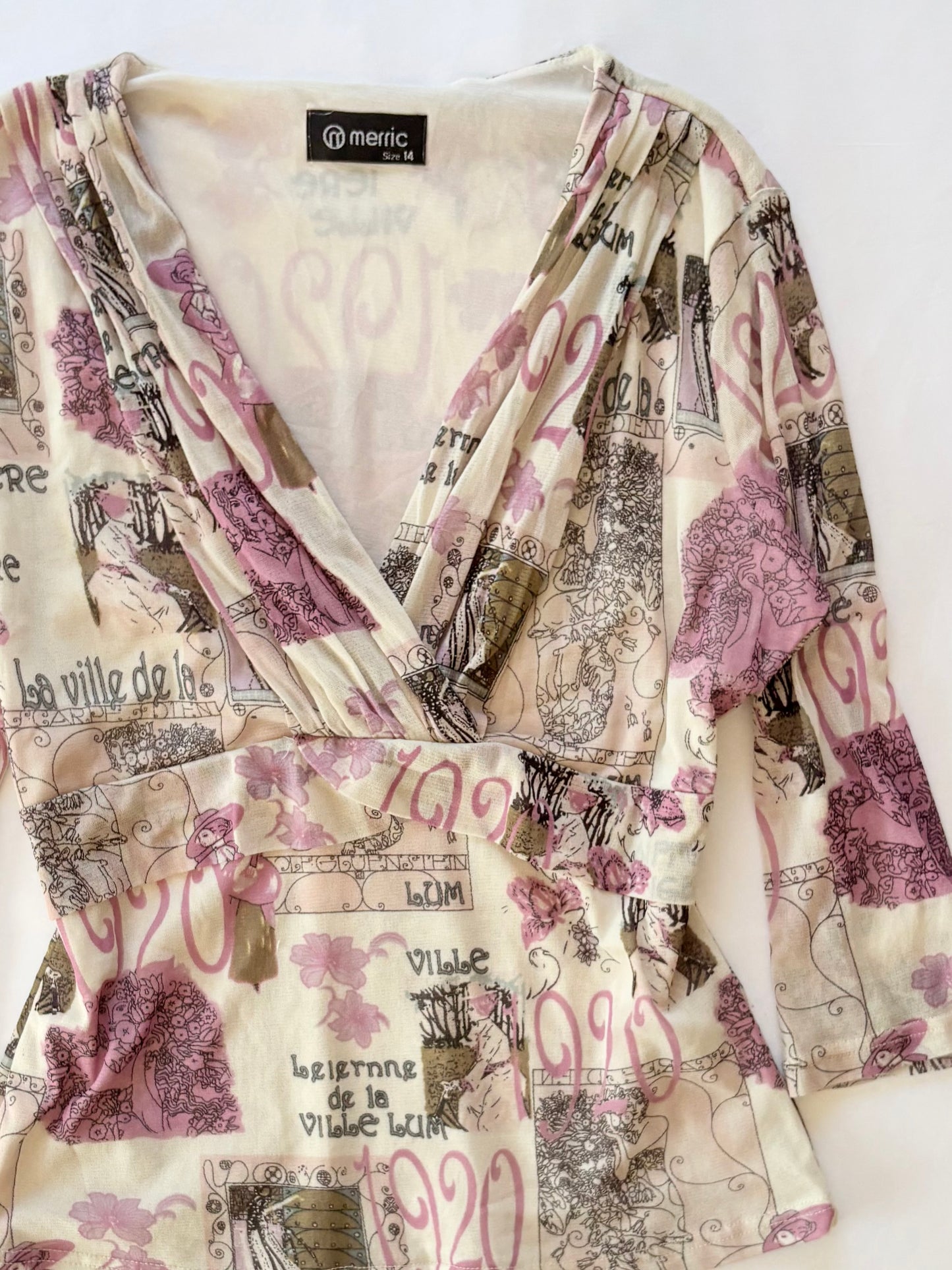 00’s Merric pink patterned top | Size 14