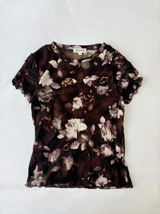 00’s Brown floral mesh tee | Size 10