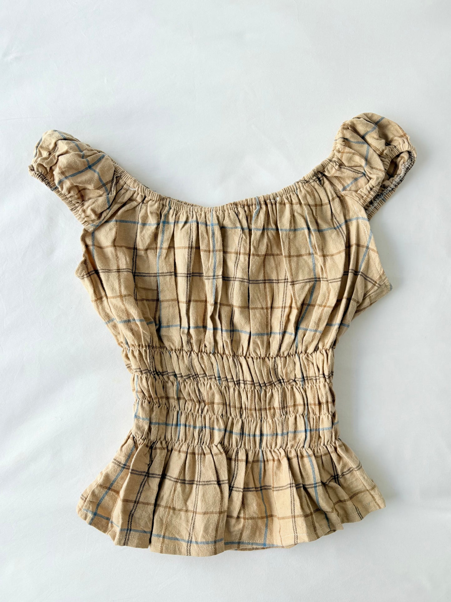 00’s Tan plaid milkmaid top | Size 10-12