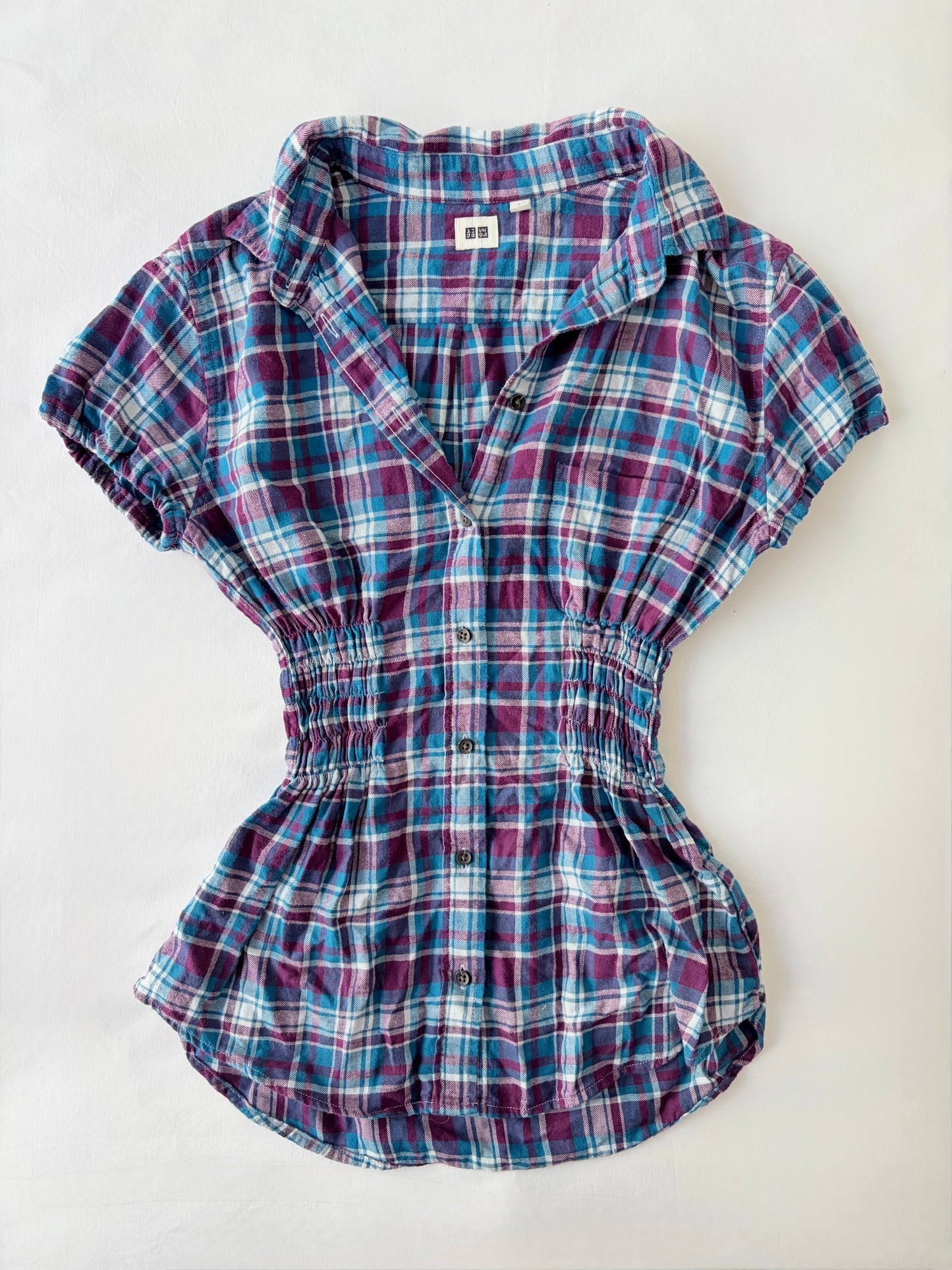 00’s Purple cinched plaid shirt | Size 10-12