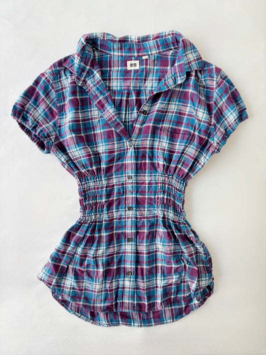 00’s Purple cinched plaid shirt | Size 10-12