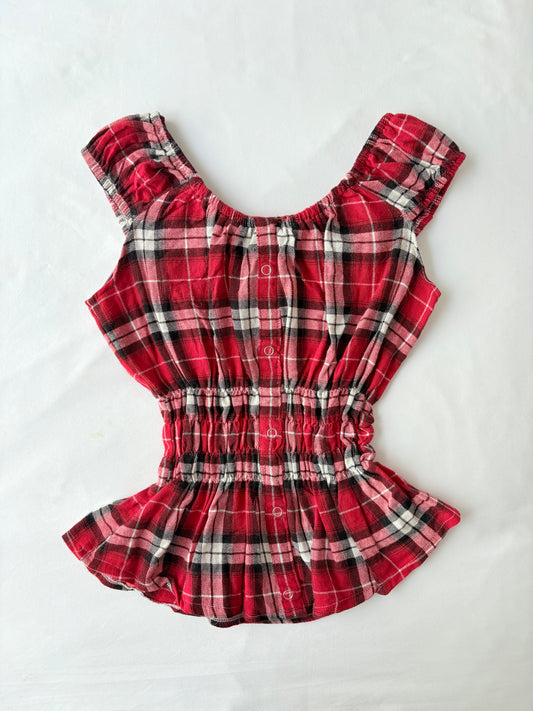 00’s Red plaid milkmaid top | Size 10-12