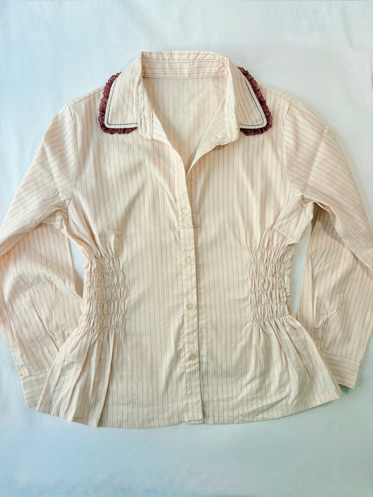 00’s Ribbon long sleeve cinched shirt | Size 12-14